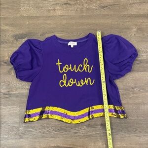 Peach Love California Purple Tee with Gold 'Touch Down' Sequin Design
